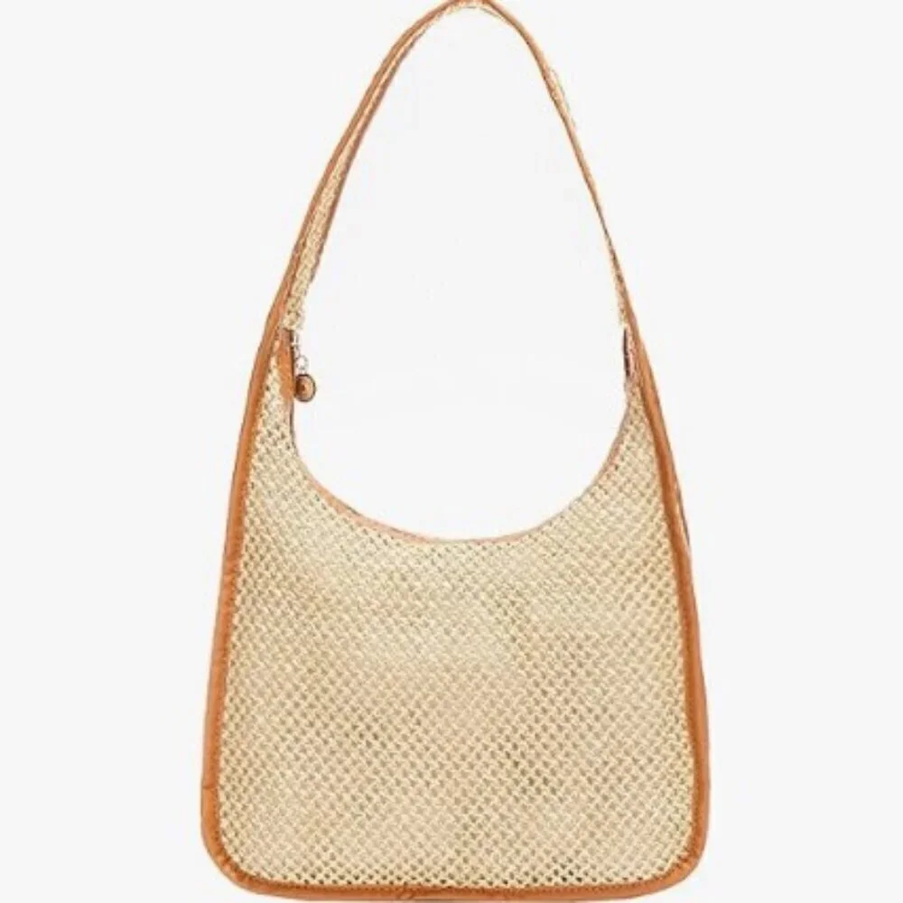 NWT BOHO WOVEN STRAW TOTE BAG – LIGHTWEIGHT BEACH & VACATION SHOULDER BAG